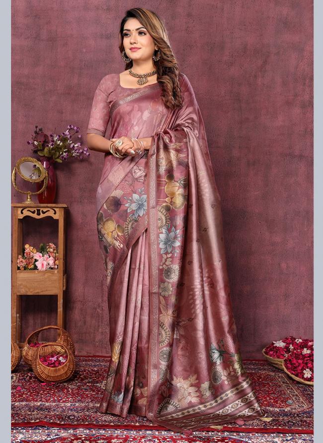 Silk Rose Pink Party Wear Weaving Saree